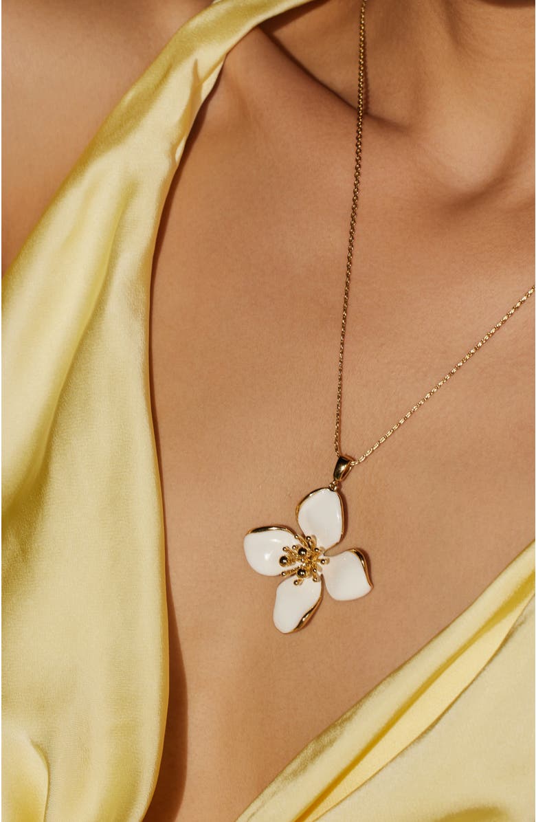 RC RETRO CHIC Large Iris Blossom Pendant Neckalce, Alternate, color, White & Gold