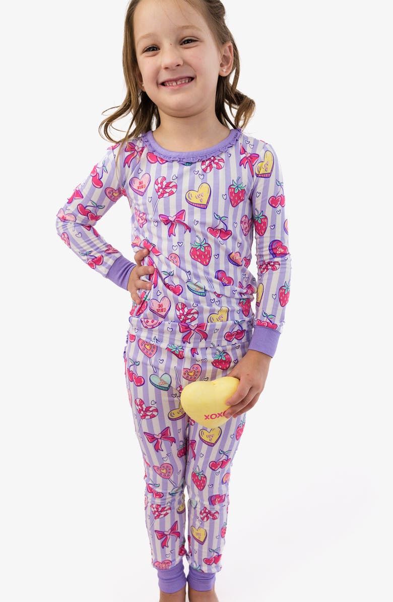 RuffleButts Kids' Lolly Print Two-Piece Pajamas, Alternate, color, Purple