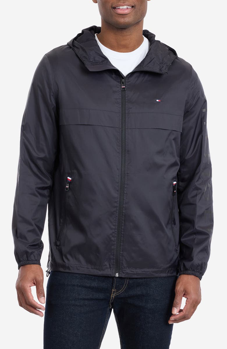 Tommy Hilfiger Hooded Windbreaker, Main, color, Black