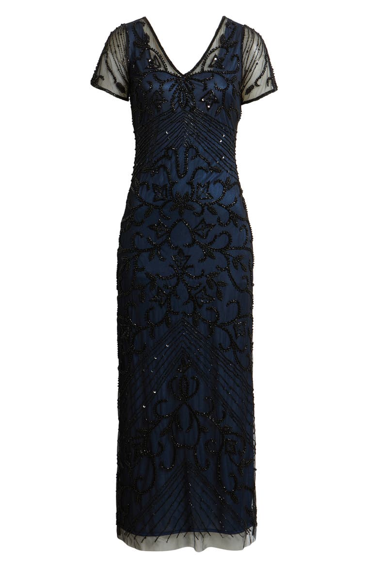 Beaded Mesh Column Gown, Alternate, color, NEPTUNE