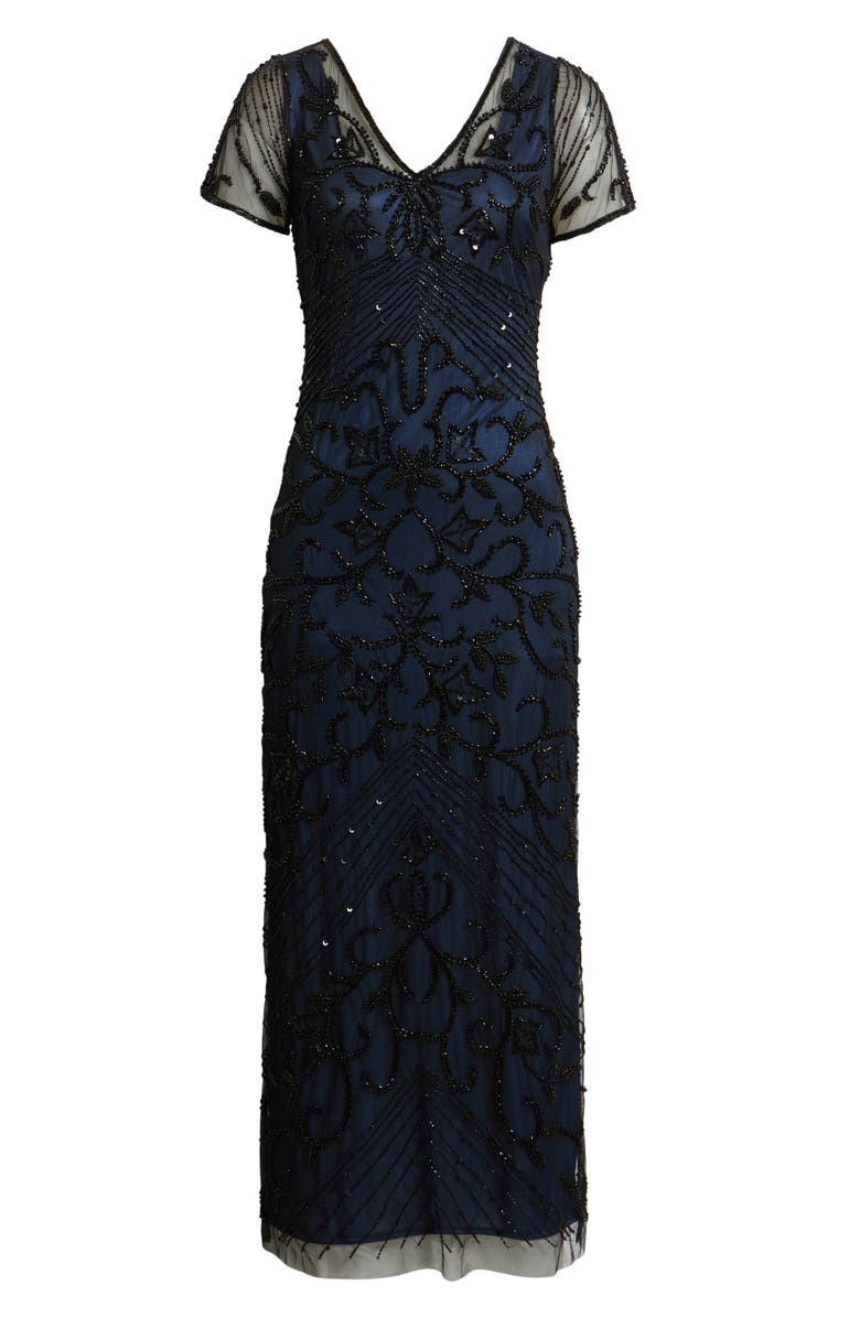 Pisarro Nights Beaded Mesh Column Gown, Alternate, color, Neptune