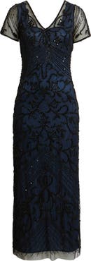 Pisarro Nights Beaded Mesh Column Gown