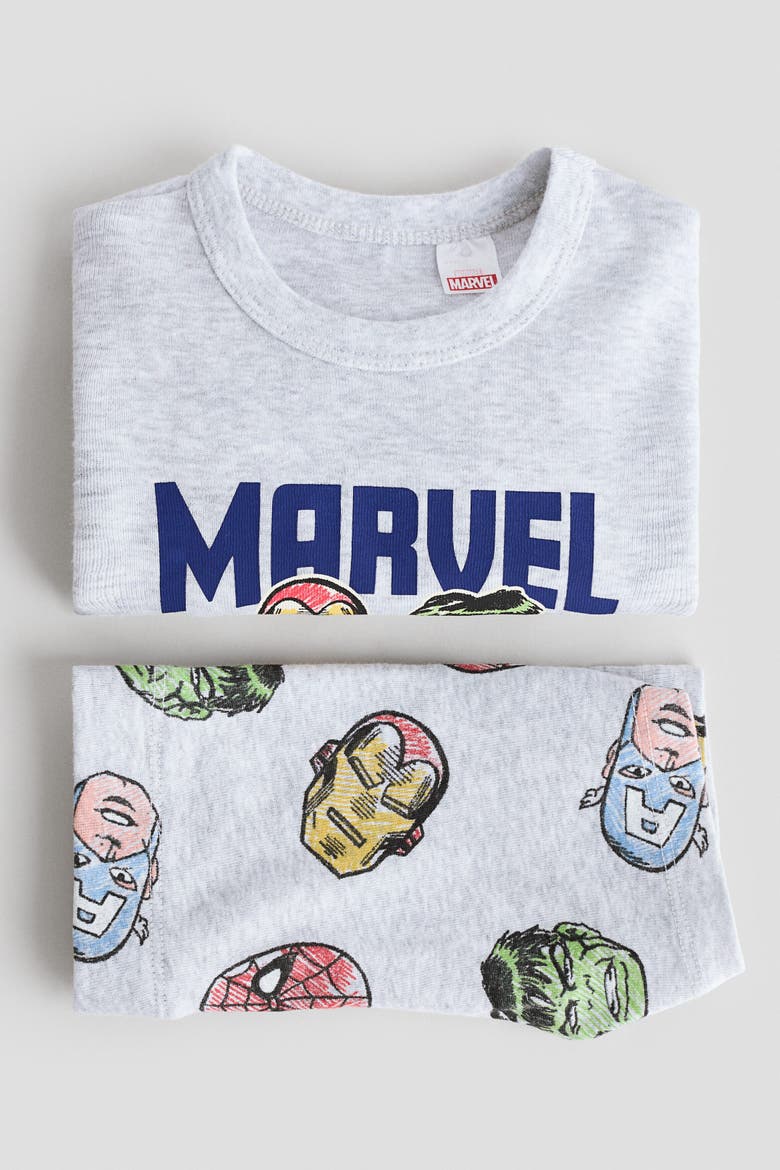 Snug Fit Cotton Jersey Pyjamas, Alternate, color, Gray melange/Marvel Comics