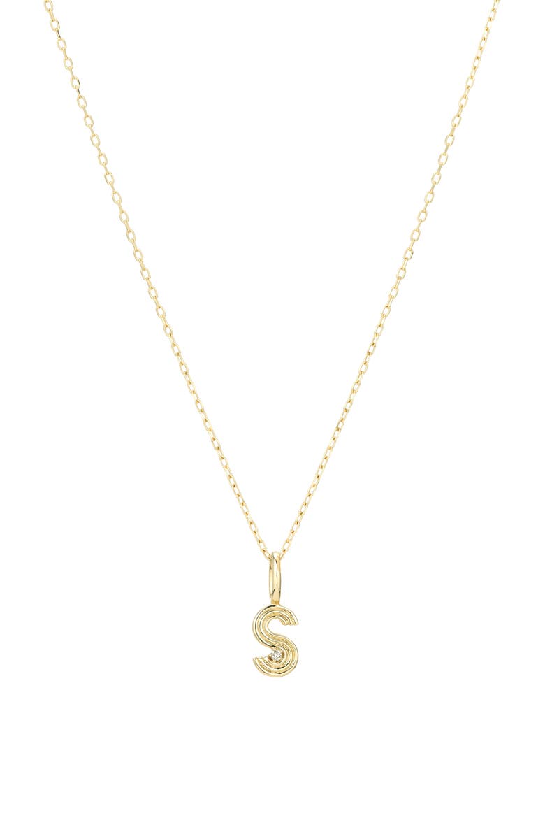 Groovy Diamond Initial Mini Charm Necklace, Main, color, YELLOW GOLD - S