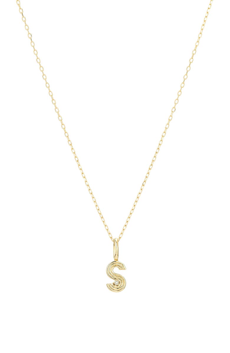 Adina Reyter Groovy Diamond Initial Mini Charm Necklace, Main, color, Yellow Gold - S