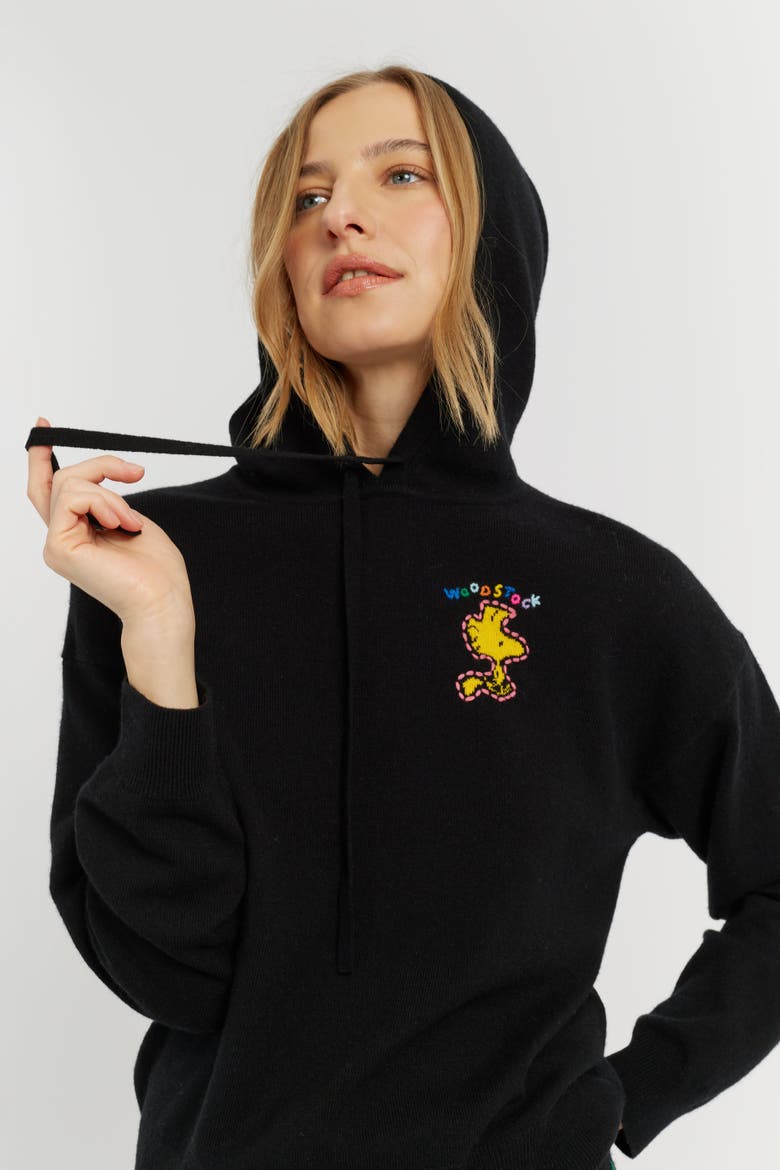 Wool-Cashmere Snoopy Hoodie, Alternate, color, Black