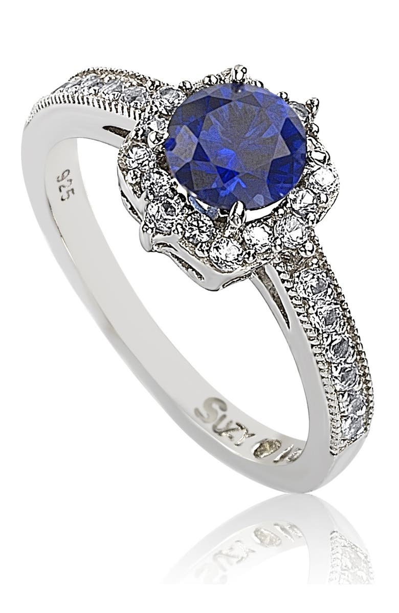 SUZY LEVIAN Sterling Silver Sapphire Center Stone & Lab Grown White Sapphire, Main, color, Blue