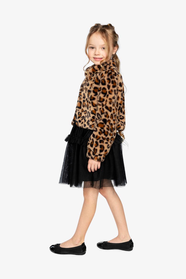 Leopard Faux Fur Button Front Side Pocket Jacket, Alternate, color, Brown with Leopard Print