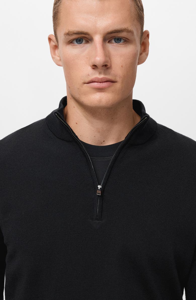 MANGO Perkins Wool Quarter Zip Sweater, Alternate, color, Black