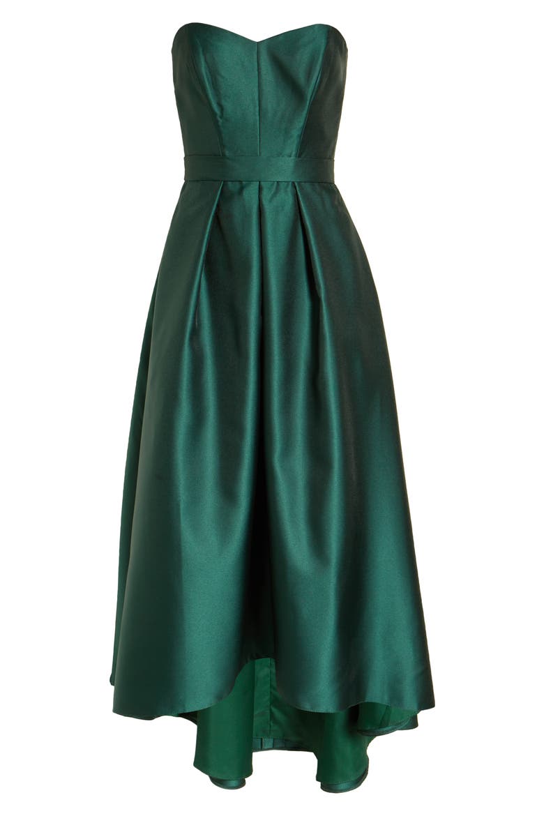 Strapless High/Low Ballgown, Alternate, color, HUNTER