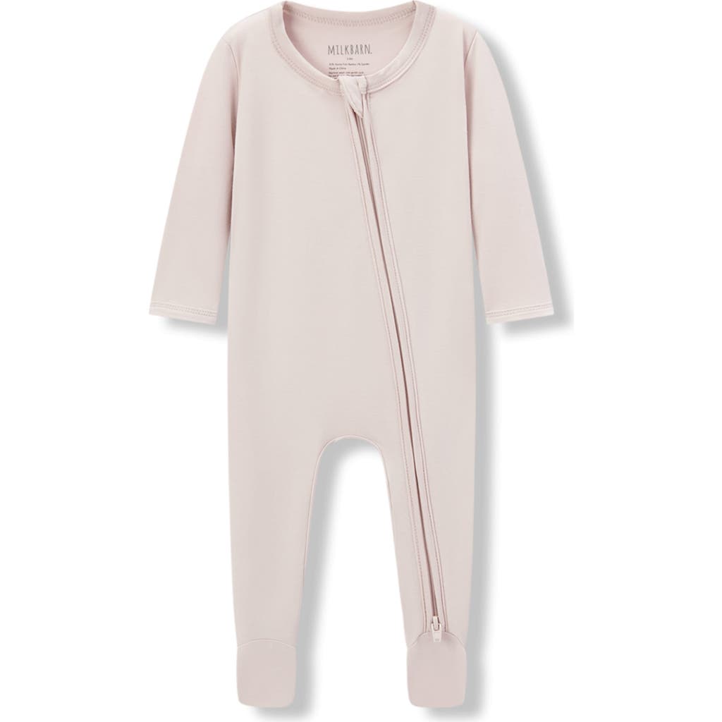 Milkbarn Luxe Solid Zipper Footed Romper In Pink