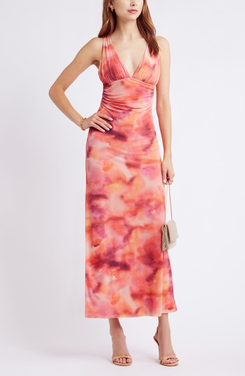 Open Edit Rosette Sleeveless Mesh Dress, Alternate, color, Abstract Watercolors