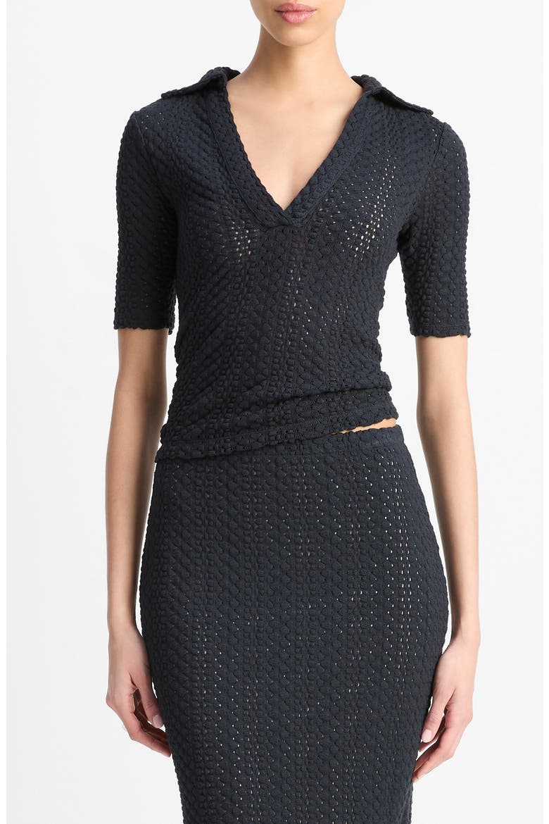 Open Stitch Polo Sweater, Main, color, COASTAL
