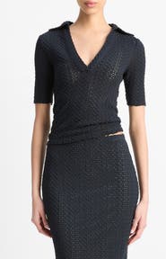 Vince Open Stitch Polo Sweater