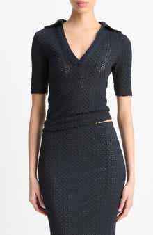 Vince Open Stitch Polo Sweater