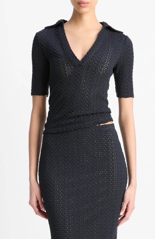 Vince Open-knit Cotton Polo Shirt In Blue