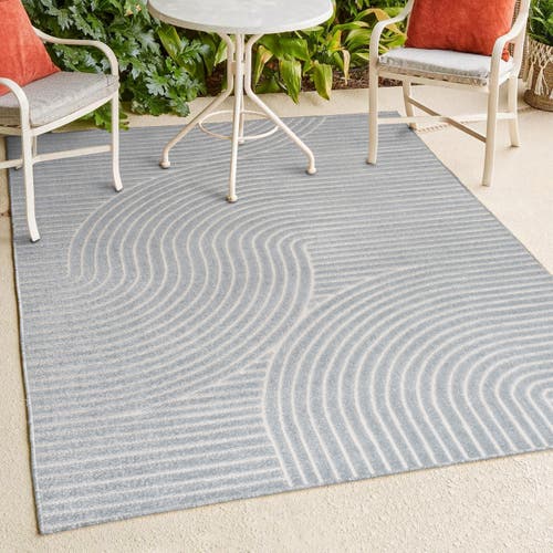 Jonathan Y Hallie High-low Minimalist Curve Geometric Indoor/outdoor Area Rug In Light Blue/cream