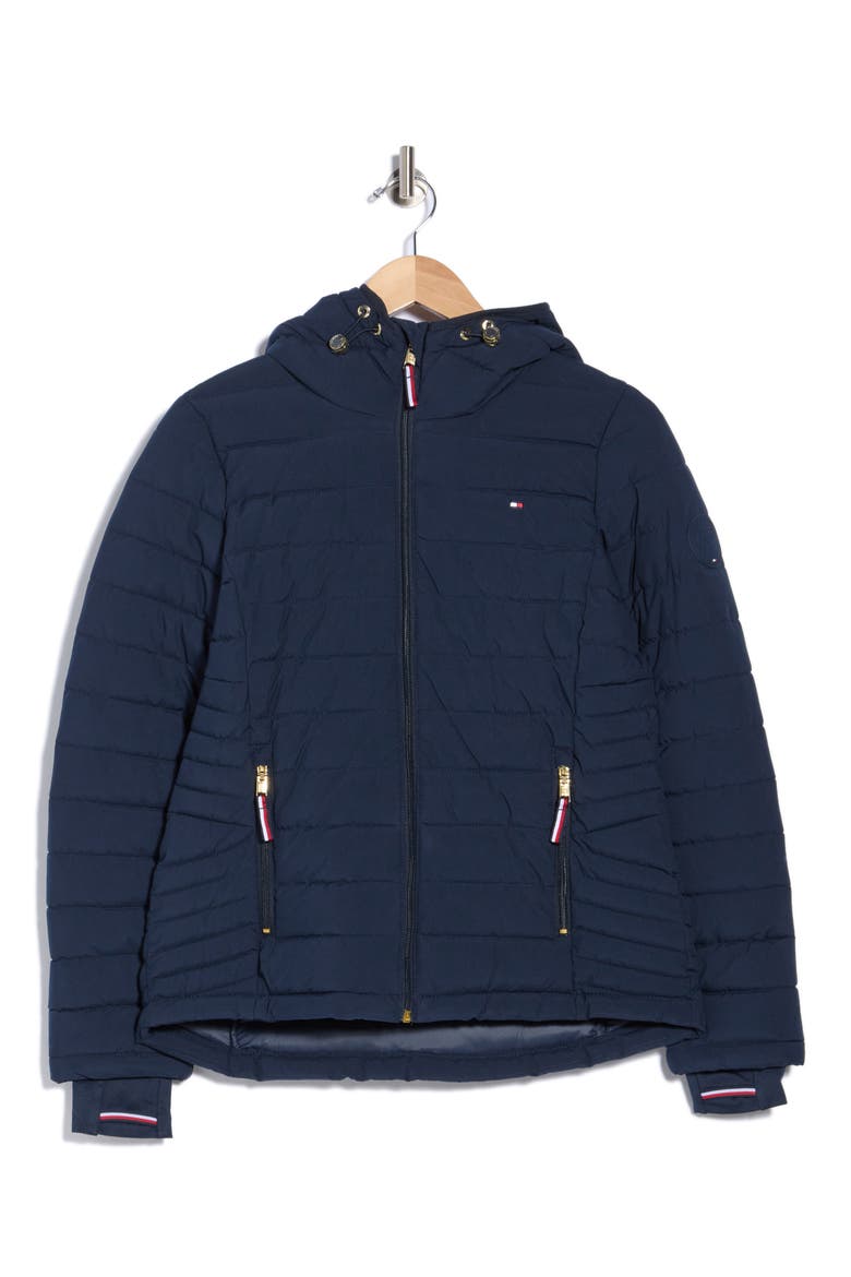 Zip Front Packable Hooded Puffer Jacket, Main, color, NAVY