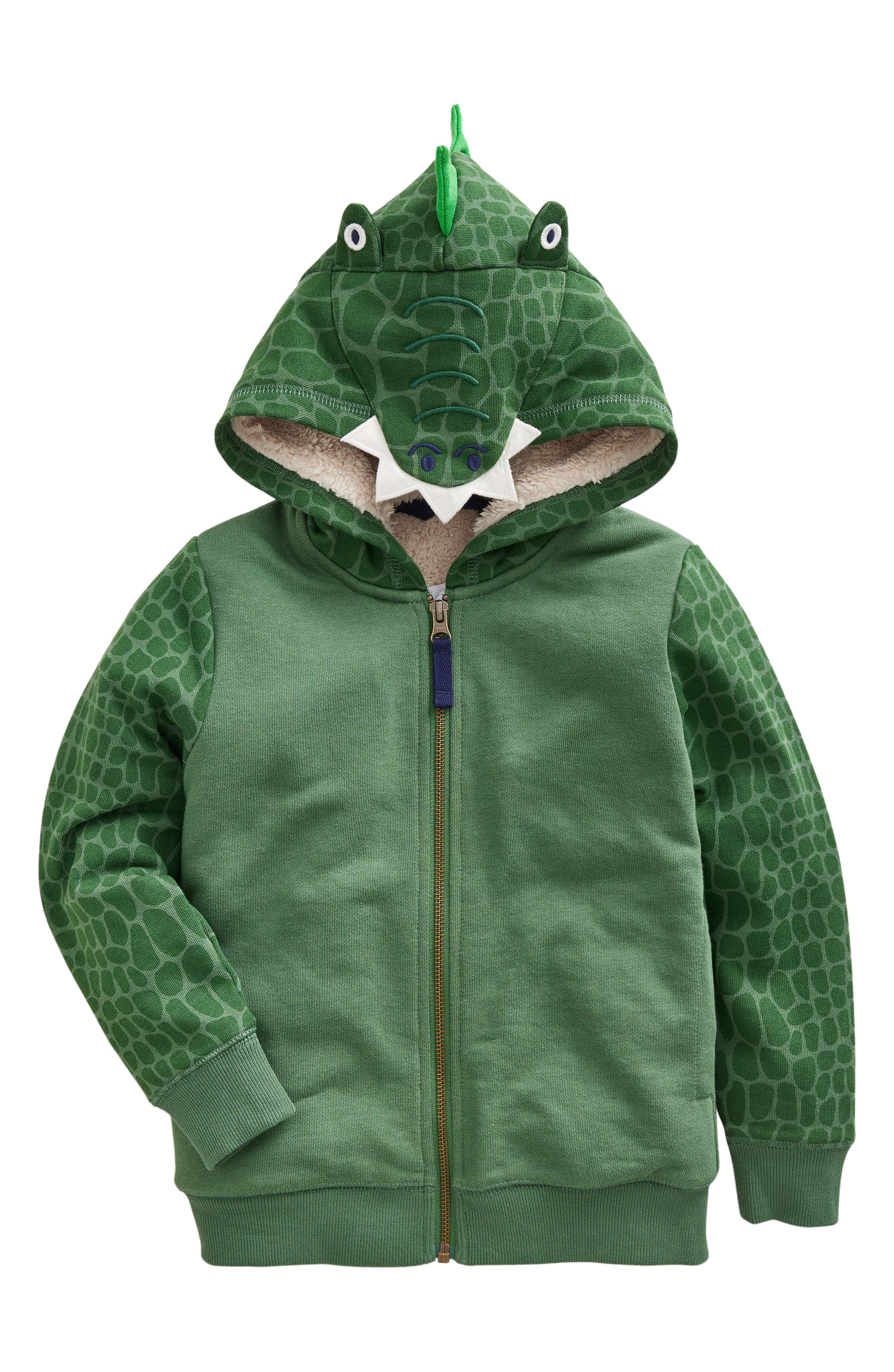 Mini Boden Kids' Crocodile High Pile Fleece Lined Hoodie | Nordstrom