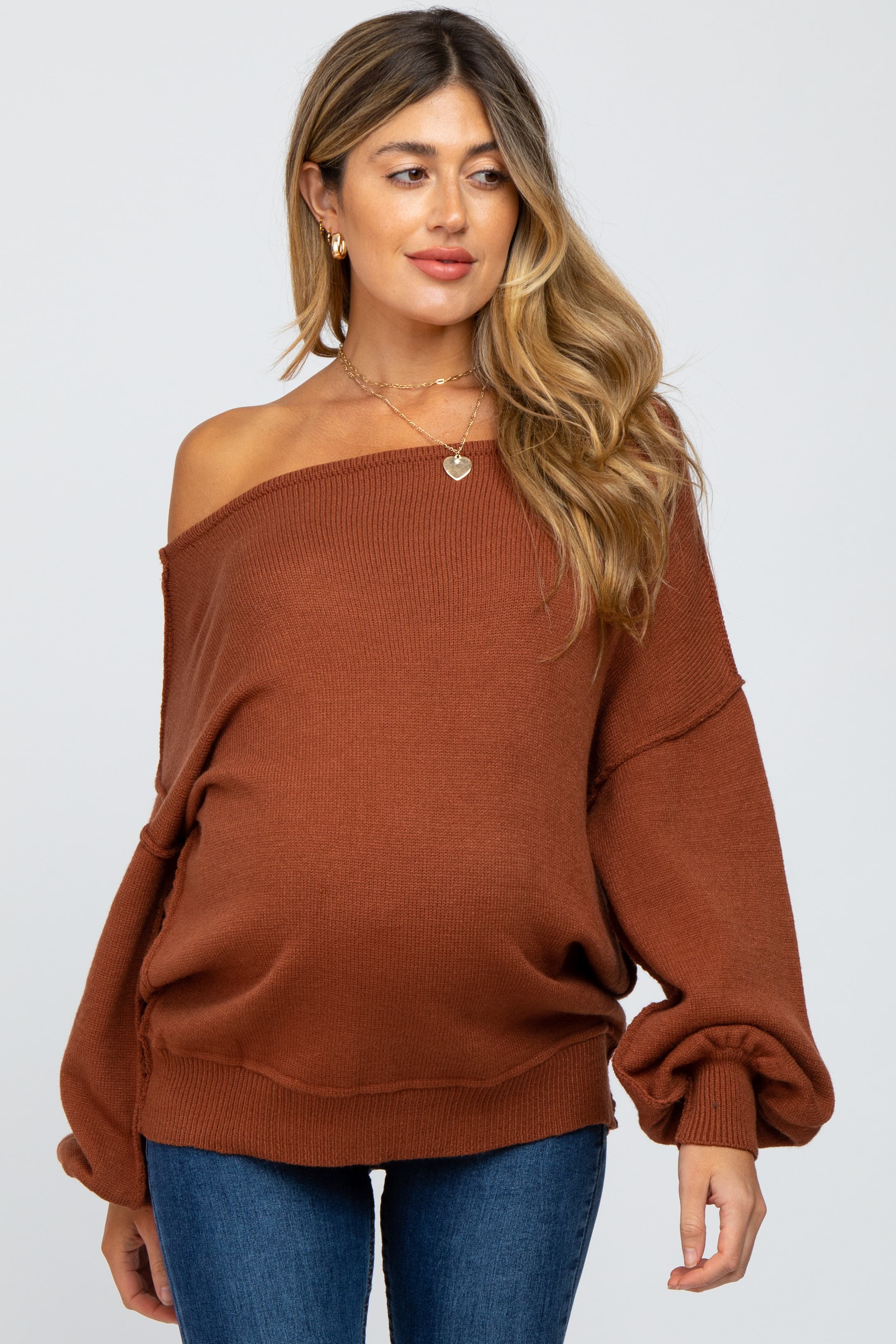 Boat Neck Bubble Sleeve Sweater - image 2