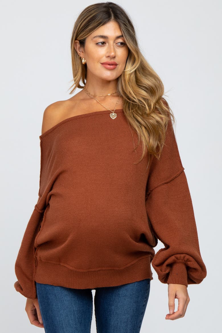 Boat Neck Bubble Sleeve Sweater, Alternate, color, Camel