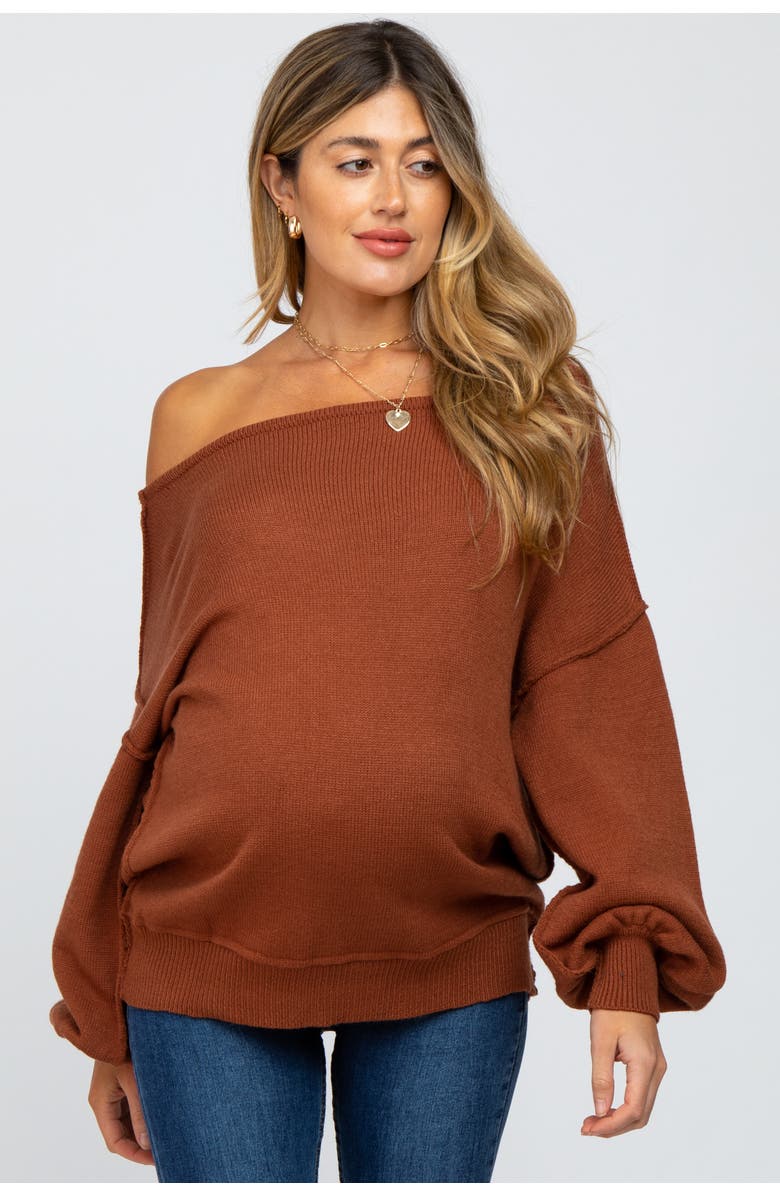 PinkBlush Boat Neck Bubble Sleeve Sweater, Alternate, color, Camel