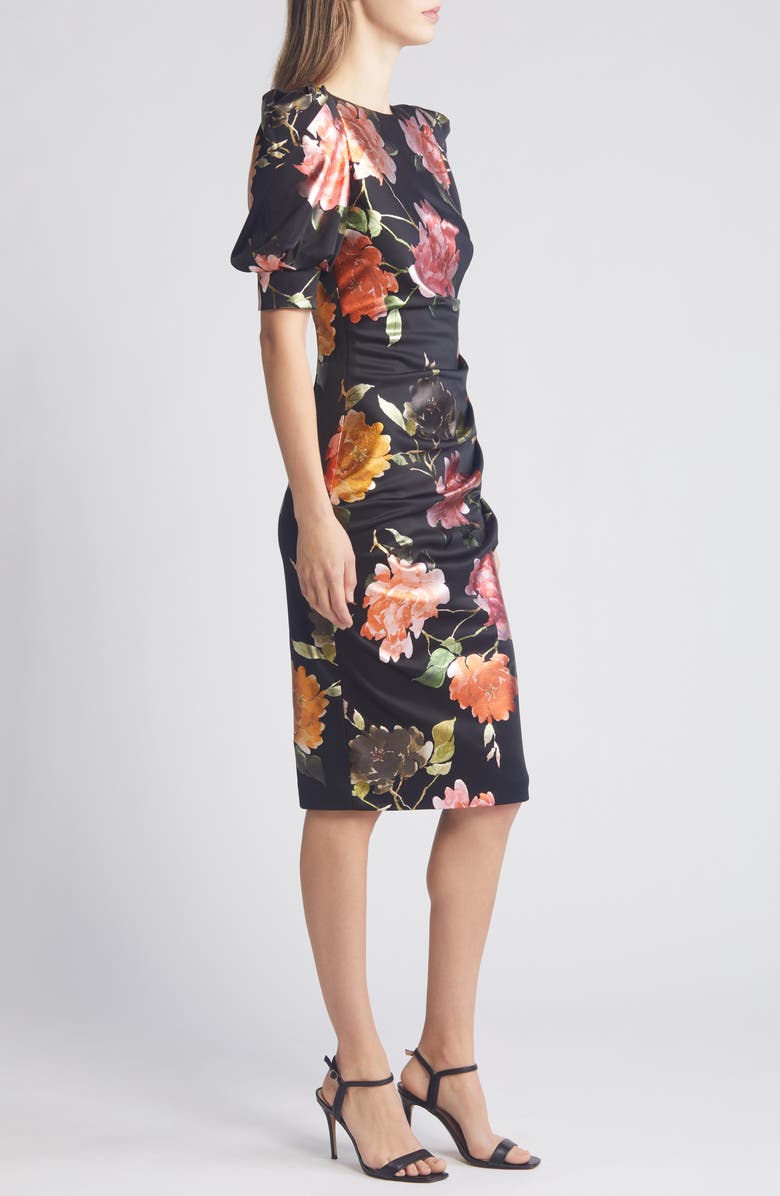 Black Halo Floral Puff Sleeve Cocktail Dress, Alternate, color, 