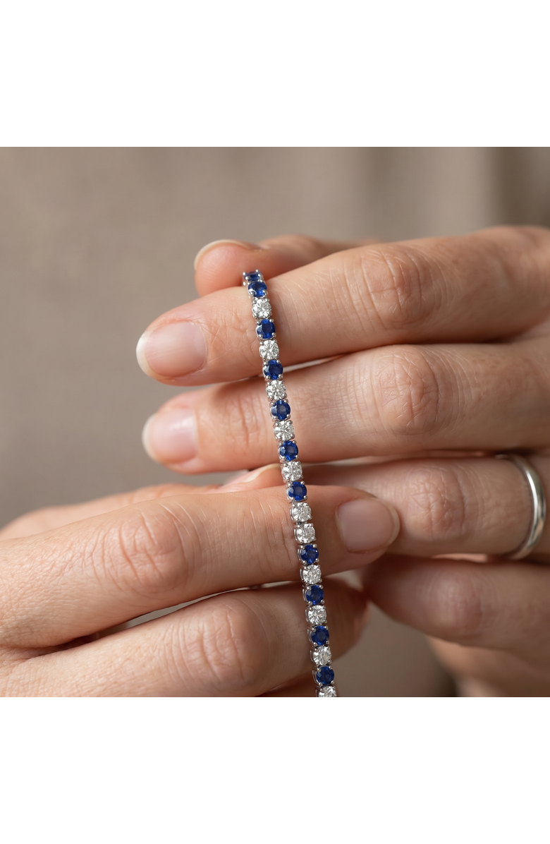 Bliss Diamond 30Ct Blue Sapphire & Diamond Tennis Necklace 14k Gold 16.5" Lab Grown, Alternate, color, Yellow Gold