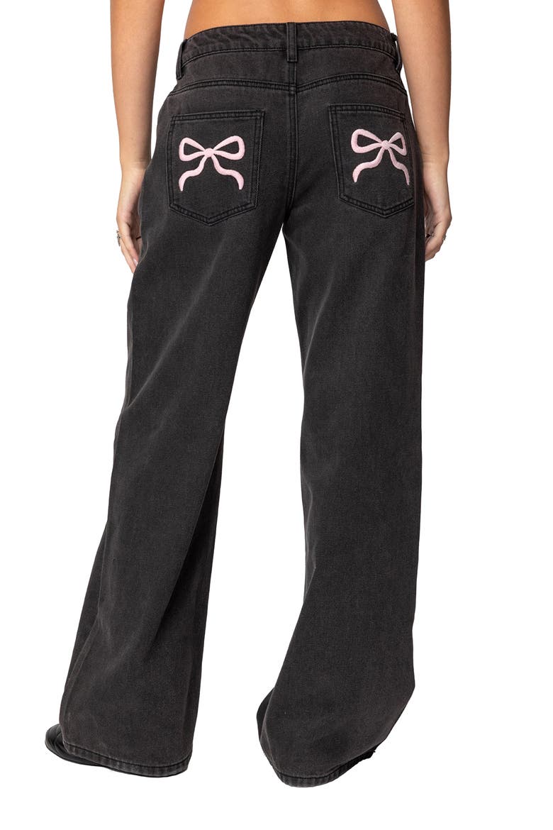 Bow Pocket Wide Leg Jeans, Alternate, color, BLACK-WASHED