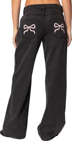 Bow Pocket Wide Leg Jeans