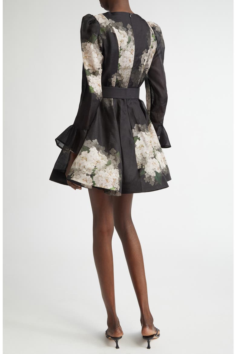 Balance Long Sleeve Belted Linen & Silk Fit & Flare Minidress, Alternate, color, BLACK HYDRANGEA