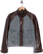 7 For All Mankind Mixed Media Faux Leather & Denim Moto Jacket