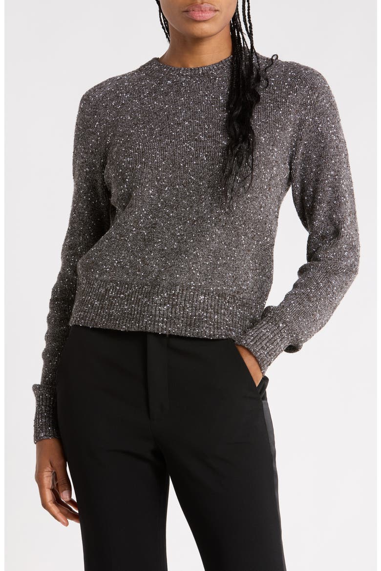 Zoe Crewneck Sweater, Main, color, CHARCOAL/ DARK BROWN