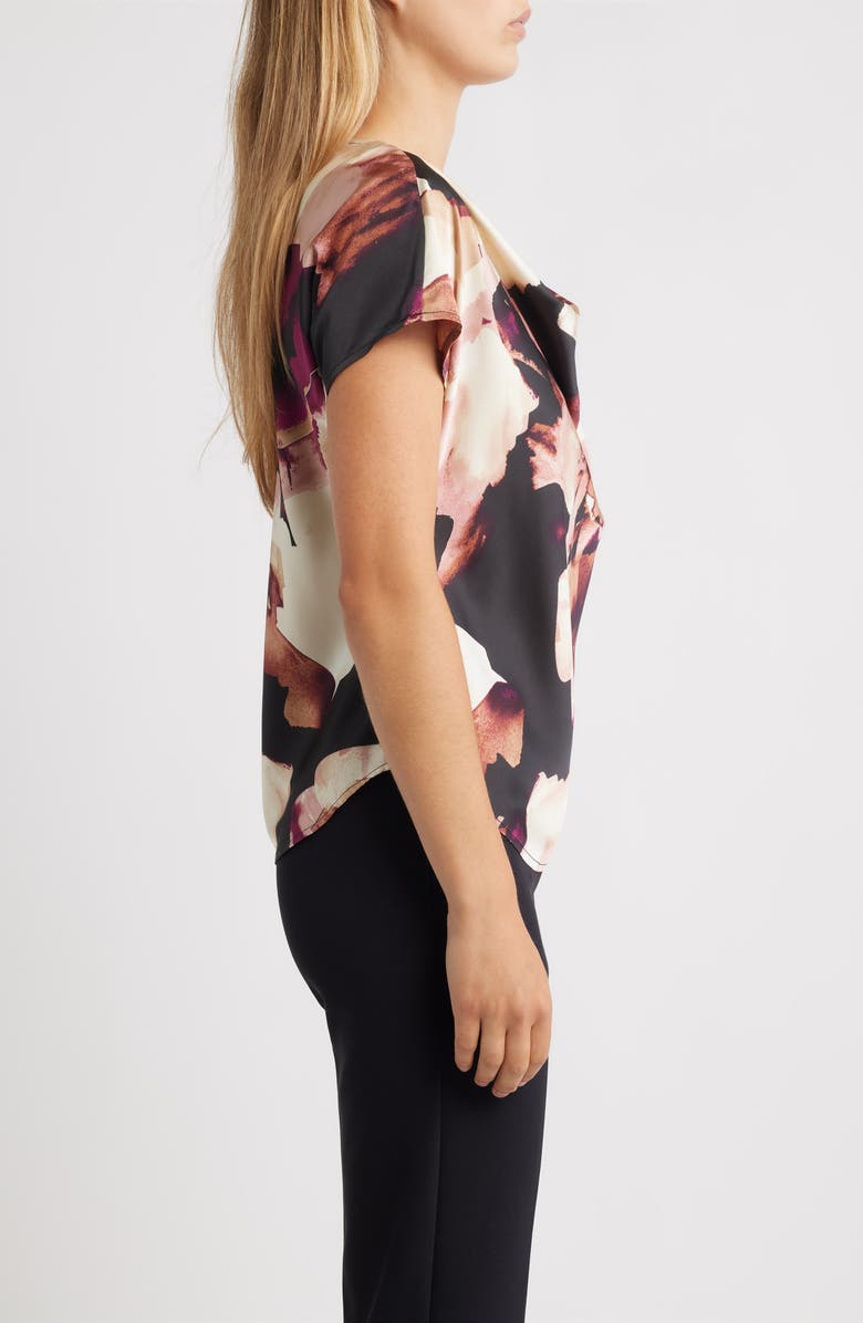 Anne Klein Printed Cowl Neck Satin Top, Alternate, color, Anne Black Multi