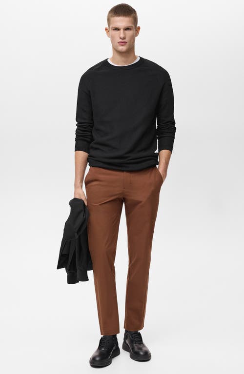 Mango Slim Fit Flat Front Elastic Waist Pants In Brown