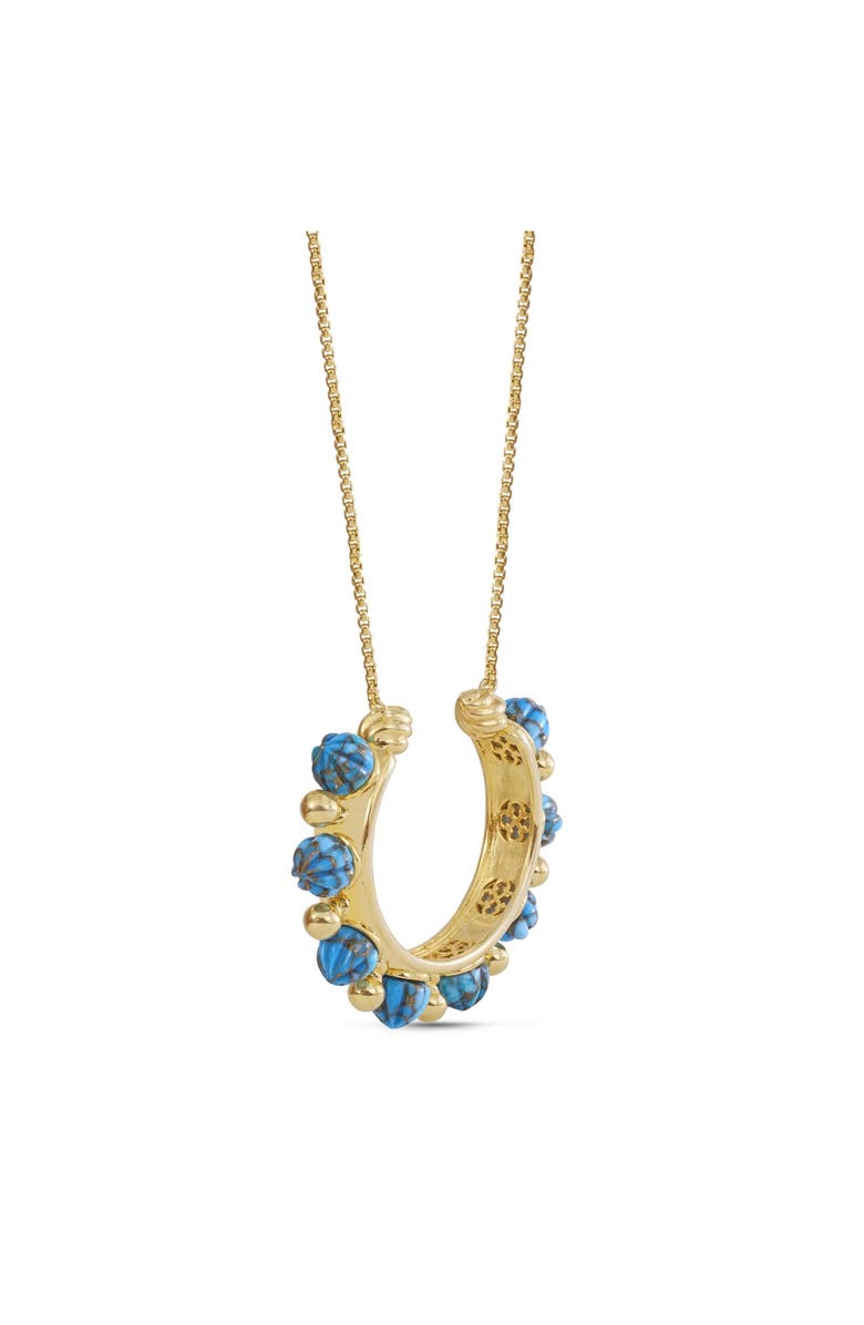 LuvMyJewelry Circle of Fire Design Yellow Gold Plated Sterling Silver Turquoise Gemstone Necklace, Alternate, color,