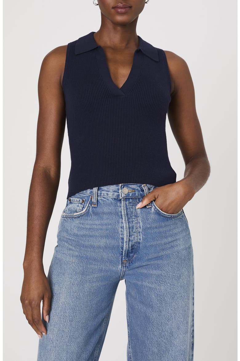 Mozza Sleeveless Johnny Collar Rib Sweater, Main, color, MARINE