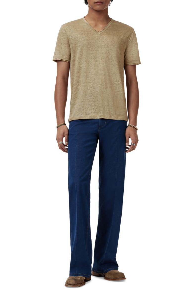 John Varvatos Wooster Slim Fit V-Neck Burnout Linen T-Shirt, Alternate, color, Twig