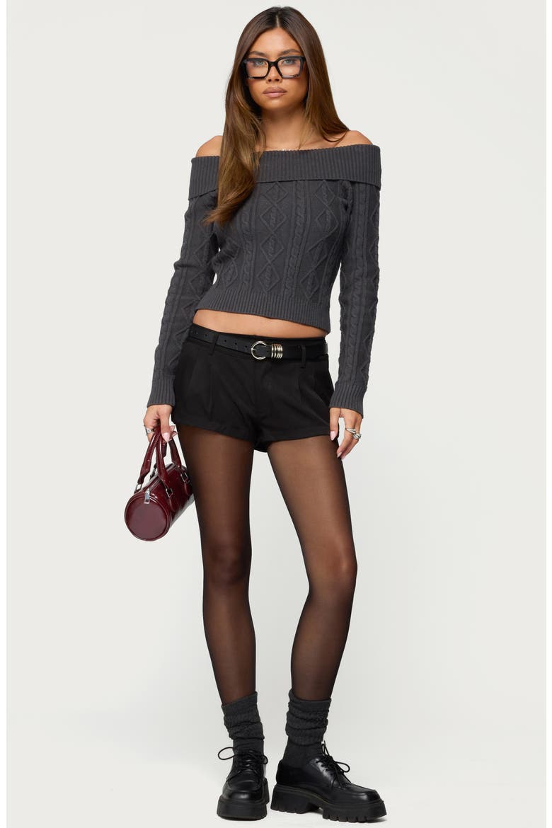 Leta Off the Shoulder Cable Stitch Sweater, Alternate, color, DARK-GRAY