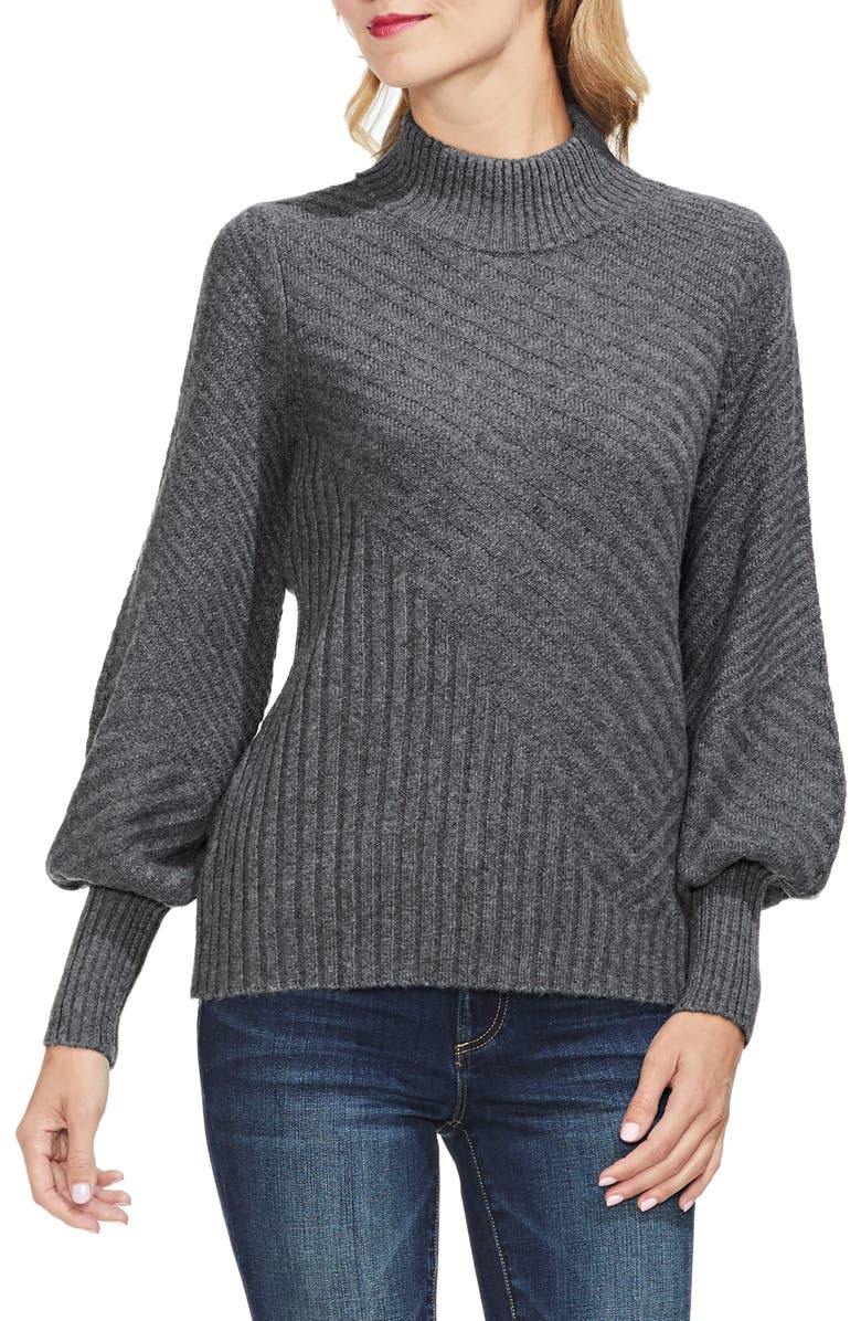 Vince Camuto Mix Cable Balloon Sleeve Cotton Blend Sweater, Main, color, 