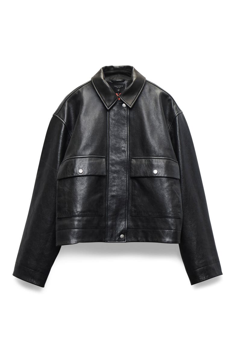 Nonie Leather Jacket, Alternate, color, BLACK