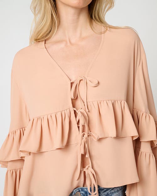 Weworewhat Ruffle Tie Front Top In Almond