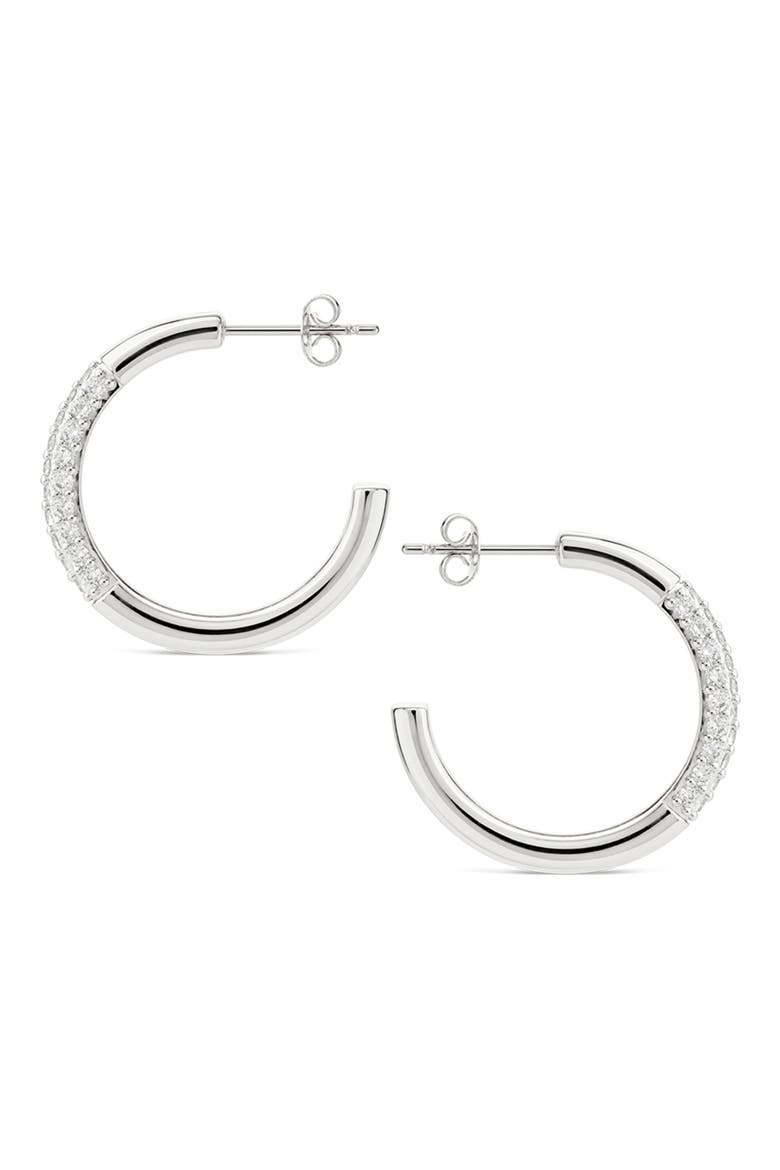 Half Pav9 Hoop Earrings, Alternate, color, SILVER
