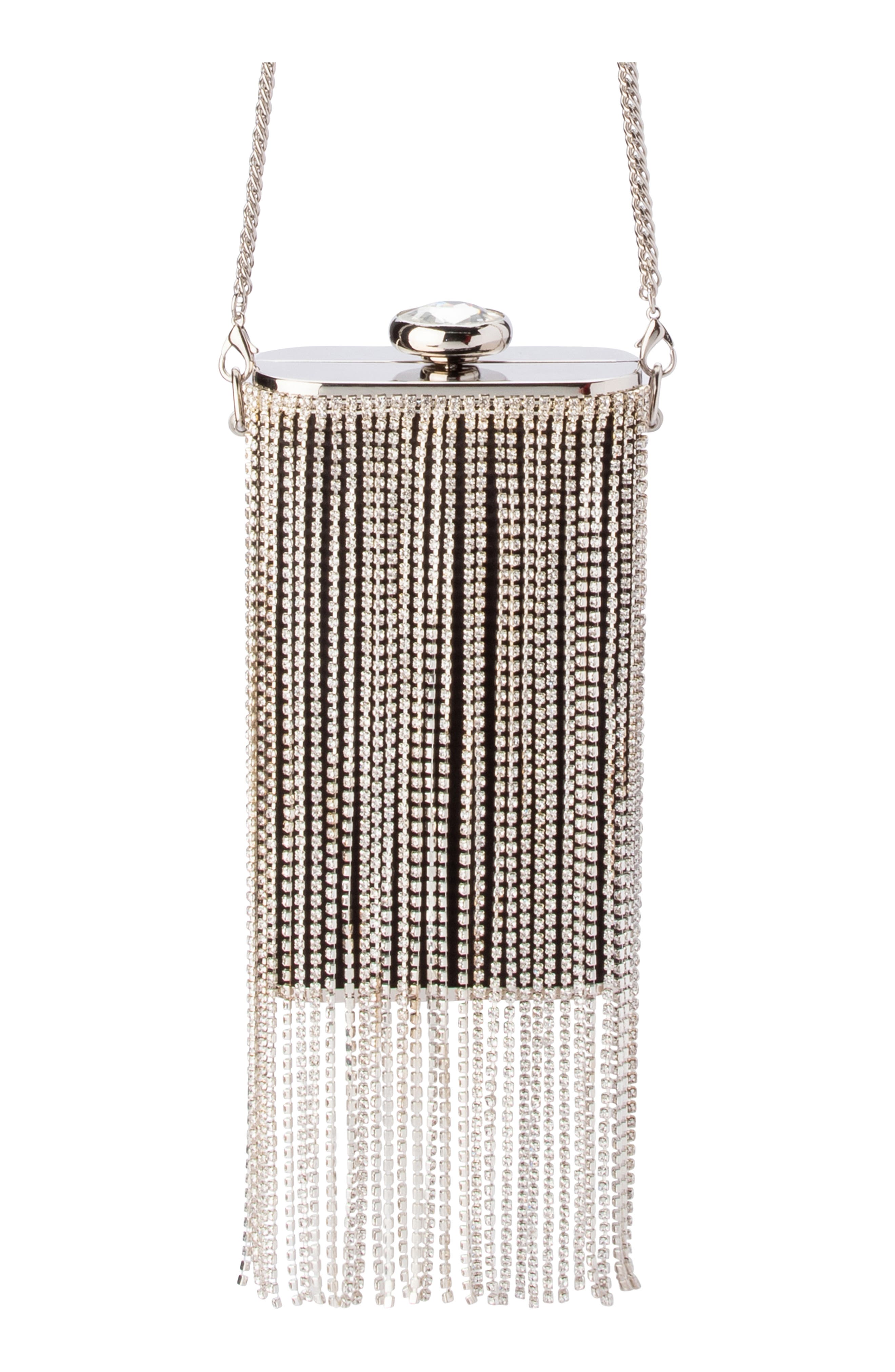 Olga Berg Luiza Crystal Fringe Box Clutch, Main, color, 