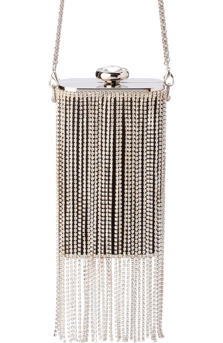 Olga Berg Luiza Crystal Fringe Box Clutch, Main, color,