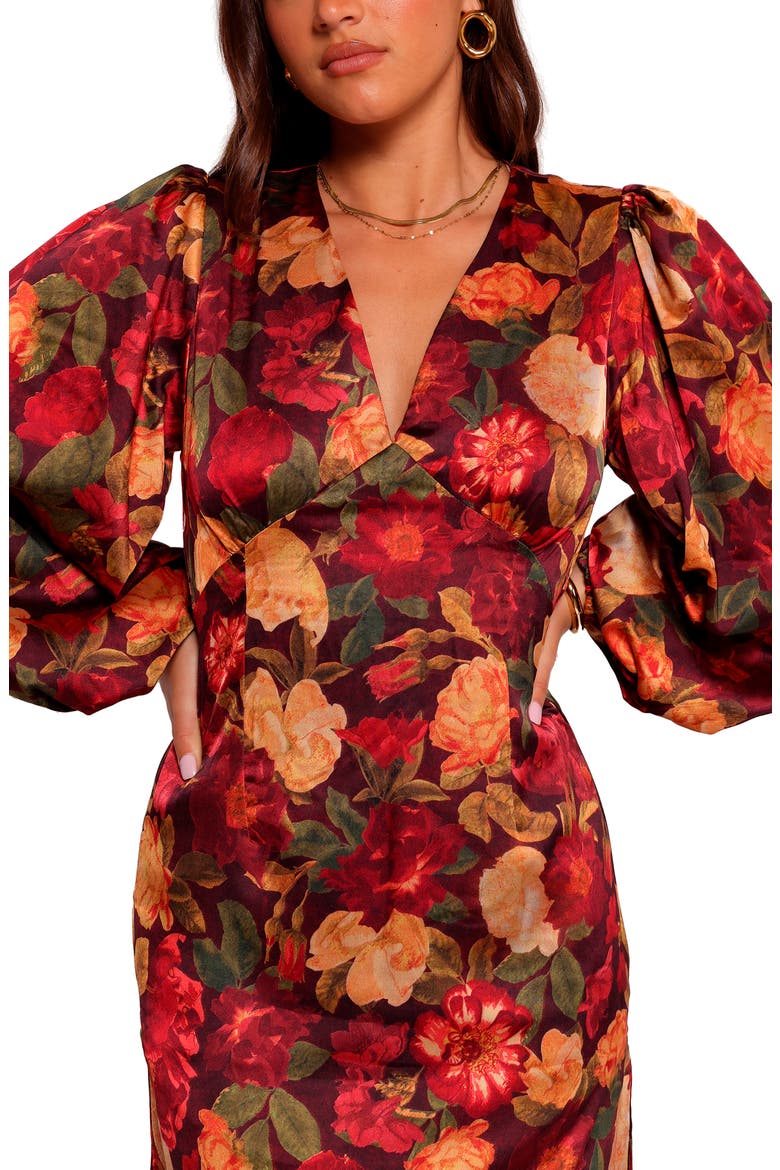 Zimmer Floral Long Sleeve Satin Maxi Dress, Alternate, color, SANGRIA BLOOM