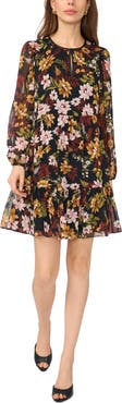 Halogen® Floral Print Long Sleeve Babydoll Dress
