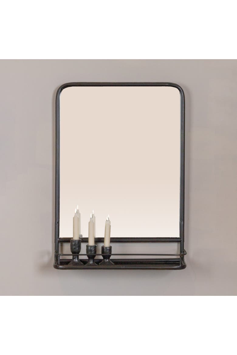 Metal Framed Rectangle Wall Mirror with Shelf, Black, Alternate, color, Black