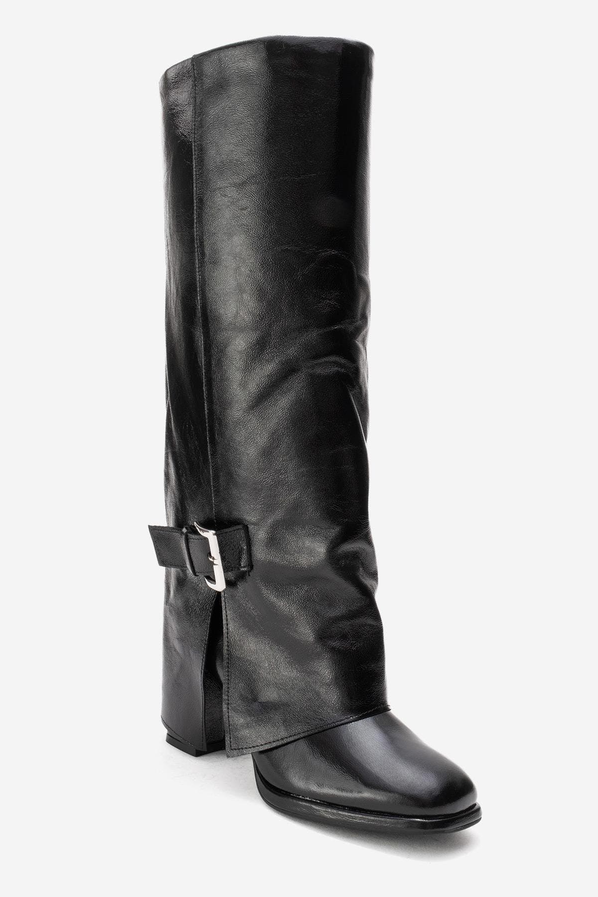 Forever & Always Shoes Lojo Leather Block Heel Boot, Alternate, color, Black Patent