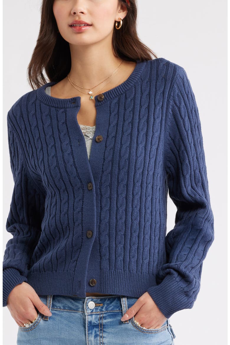 Button Front Cotton Blend Cardigan, Alternate, color, NAVY INDIGO